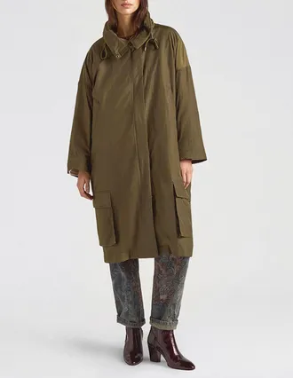 Momoni Parka lungo oversize in tessuto tecnico con collo alto e coulisse
