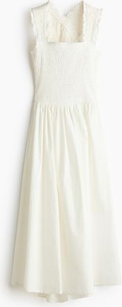 H&M Gesmoktes Kleid aus Popeline - Weiss