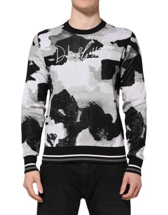 Dolce & Gabbana Mens Camouflage Silk Crew Neck Sweater Multicolor
