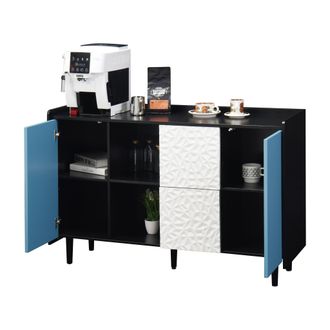 STILVORA Aparador Con 2 Cajones, 2 Huecos Abiertos Y 2 Puertas, Estilo Moderno, En Mdf, Negro Y Azul, 120&times;40&times;80 Cm