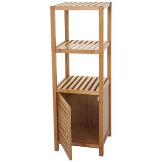 Hhg Hhg - Nunca Usado] Estante De Ba&ntilde;o 554, Estante De Ba&ntilde;o Con Puerta, Bamb&uacute;, 110x36x34cm