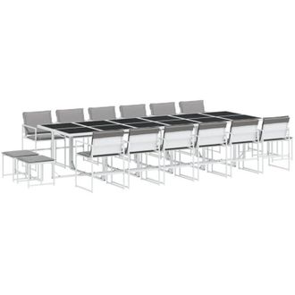 vidaXL Juego De Comedor De Jard&iacute;n 17 Pzas Con Cojines Textilene Blanco Vidaxl