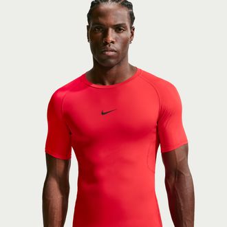 Nike Mens Nike Pro Dri-FIT Tight Short-Sleeve Fitness Top in Red | FB7932-657