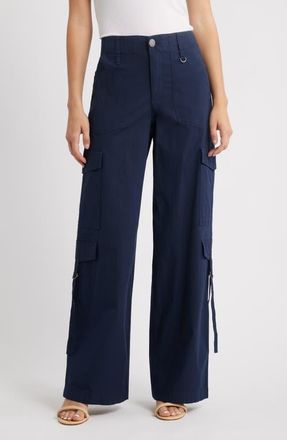 Wit & Wisdom High Waist Cotton Blend Cargo Pants in Navy at Nordstrom, Size 16