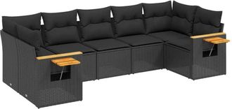 vidaXL Set De Comedor De Jard&iacute;n 7 Pzas Y Cojines Rat&aacute;n Sint&eacute;tico Negro Vidaxl