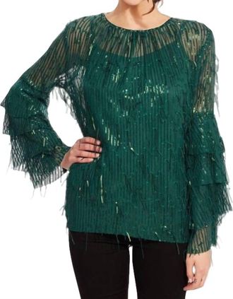 Eva Franco Sequin Fringe Top In Glitter Pine