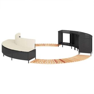 vidaXL Bordo per Spa Nero in Polyrattan e Legno Massello di Acacia vidaXL