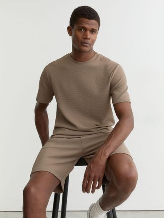 Reiss Camel Brown Textured Crew-neck T-shirt, Xxl