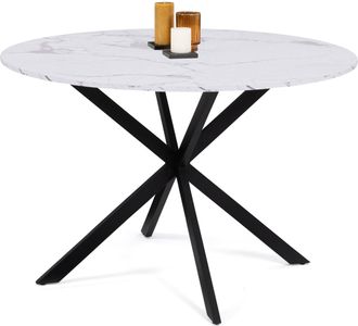IDMarket Tavolo Da Pranzo Rotondo Per 4-6 Persone Alaska Con Effetto Marmo Bianco E Gamba A Ragno In Metallo 110 Cm