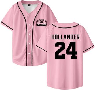 Generic Heated Rivalry Hollander 24 Merch Baseball Jersey Shirt V-Neck Unisex Short Sleeve Streetwear Clothes (M,Pink)