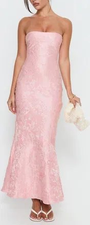 Princess Polly Lips Are Sealed Lace Jacquard Strapless Gown in Pink at Nordstrom, Size 12