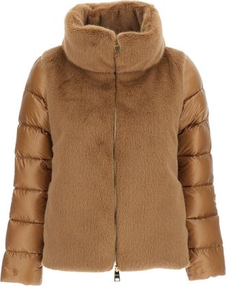 Herno High Neck Faux Fur-Lined Down Jacket with Boxy Silhouette