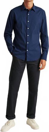 Bonobos Mens Slim Fit Long Sleeve Dot Print Button Front Tech Shirt In Deep Blue Bay Dot
