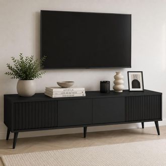 Dmora Mueble Para Tv Lilelora, Un Estante, 2 Puertas, Con Patas, 180x40x48h Cm, Negro
