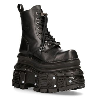 New Rock Metallic Leather Military Boots- MILI083CCT-C4 in Black | Size: 8