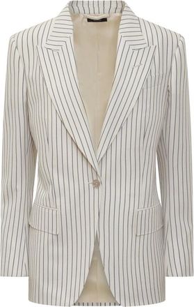 Tom Ford Jassen, Dames, Wit, S, Gestreepte single-breasted blazer met klepzakken