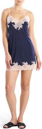 Natori Enchant Lace Trim Satin Chemise in Navy at Nordstrom, Size X-Small