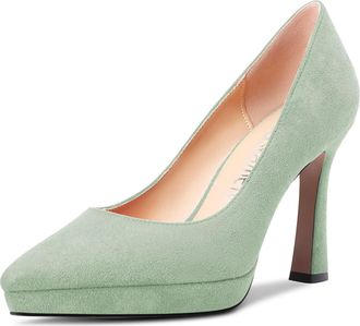 Castamere Women Stiletto High Heel Close Pointed Toe Pumps Court Shoe Slip-on Office Party Clear Classic Shoes 10 CM Heels Light Green 5.5 UK