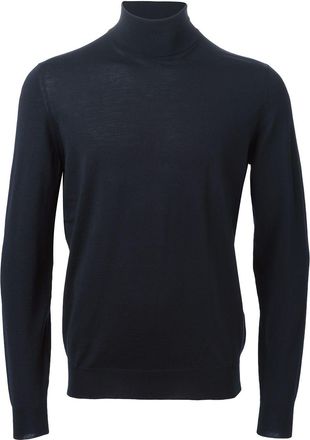 Drumohr Blue Fitted High Turtleneck Wool Sweater