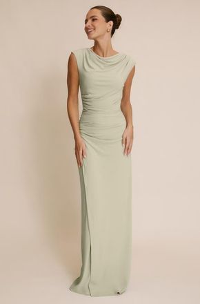 Six Stories Cowl Gathered Short Sleeve Bridesmaid in Sage at Nordstrom, Size 10