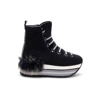 Hogan Womens Fur-Trimmed Platform Boots In Black