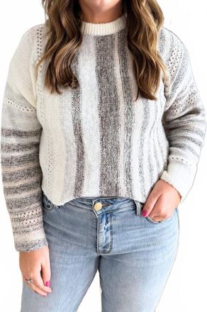 Pinch Design Contrast Trim Striped Sweater In Ivory/brown Multi