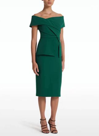 SAFiYAA Eima Crepe Off Shoulder Midi Dress In Tourmaline