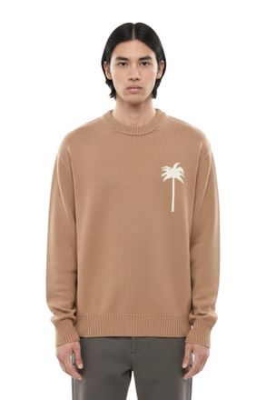Palm Angels Beige Crew Neck Sweater