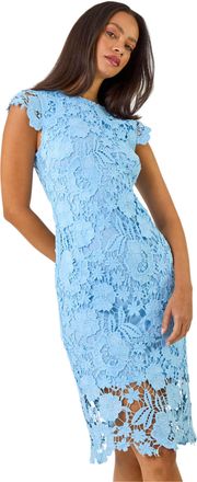 DUSK Womens Floral Lace Crochet Midi Dress - Blue - Size 14 UK