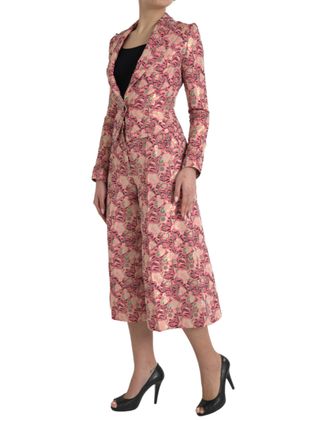 Dolce & Gabbana Womens Pink Floral Jacquard Slim Fit 2 Piece Suit