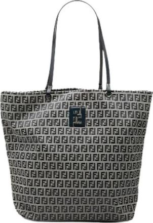 Fendi Pre-owned Canvas Tote Bag - Dames - Vintage Shopper - Grijs - ONE Size - Leer - Vintage