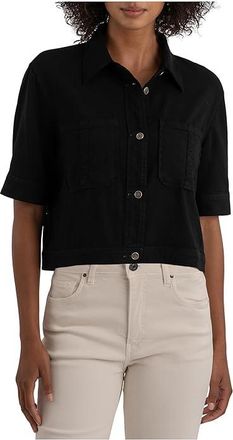 Kut from the Kloth Finly- Short Sleeve Jacket Womens Coat Black : SM, Linen/Rayon/Spandex