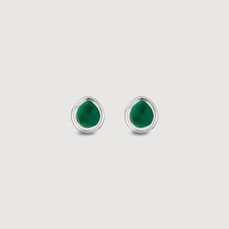 Monica Vinader Sterling Silver MV Siren Mini Stud Earrings Green Onyx