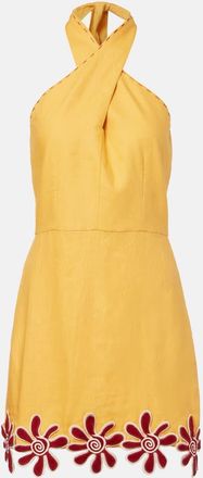 Cala de la Cruz Veneta floral-appliqu&eacute; linen minidress