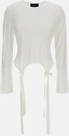 Simone Rocha Cropped Long-Sleeve Top with Satin Bow Tails