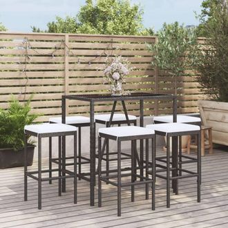 vidaXL Mesa Y Taburetes Altos Jard&iacute;n Y Cojines 7 Pzas Rat&aacute;n Pe Negro Vidaxl