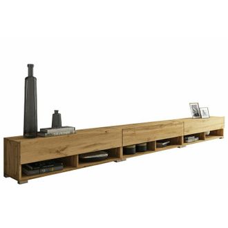 Mirjan24 Mobilier1 - Mueble tv Sarasota 144, Roble wotan, Número de puertas: 0, Número de cajones: 0, 300x30x33cm, led