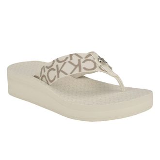 Calvin Klein Womens Meena Flip Flop, Ivory/Silver 152 Logo, 36