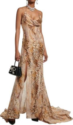 Alessandra Rich Leopard-Print Silk Georgette Gown Size S