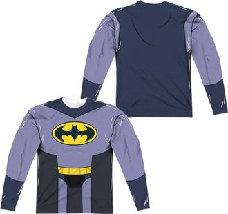 Gildan Teen Titans Go To The Movies Batman Uniform (Front/Back Print) Long Sleeve Adult Poly Crew Tee / T-Shirt