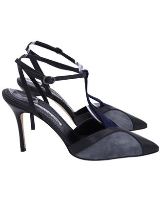 Manolo Blahnik Womens Suede Catillo Colorblocked Slingback Pump (Authentic Pre-Loved)