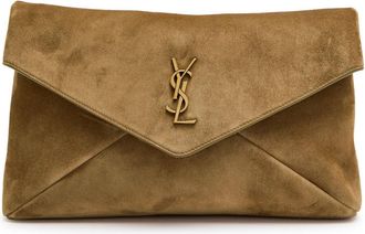 Saint Laurent Envelope Suede Pouch - Brown - One Size