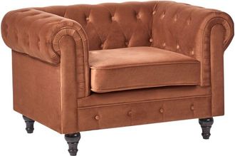 Beliani Sill&oacute;n Moderno Respaldo Con Capiton&eacute; Cl&aacute;sico En Terciopelo Marr&oacute;n Dorado Chesterfield