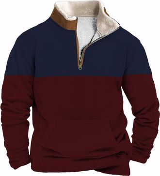 Generic Mens Quarter Zipper Sherpa Sweatshirts 2024 Fluffy Fleece Pullover Slim Fit Stand Collar Plus Size Tactical Jacket (UK, Alpha, XXL, Regular, Regular, 