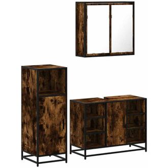 vidaXL Set De Muebles Ba&ntilde;o 3 Pzas Madera Contrachapada Roble Ahumado Vidaxl