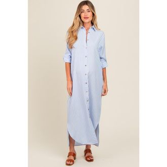 Pinkblush Striped Button Down Maxi Dress in Light Blue at Nordstrom, Size Medium