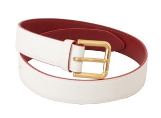 Dolce & Gabbana Womens White Calf Leather Two-Toned Gold Metal Buckle Belt