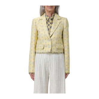 Liu Jo Blazers, female, Yellow, Size: M Cropped Geometric Pattern Blazer