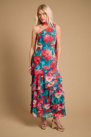 Oasis Womens Asymmetric Midaxi Frill Dress With Scarf - Green - Size 10 UK