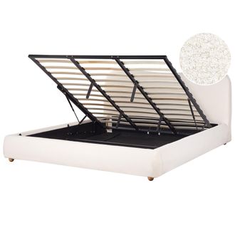 Beliani Cama Con Almacenaje Minimalista Moderno 180 X 200 Cm Boucl&eacute; Blanco Blagnac